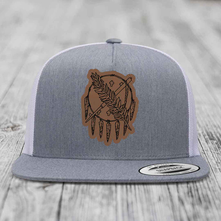 Oklahoma State Flag - Leather Patch Hat - Dark Brown to Black Patch - Yupoong 6006 Snapback Flatbill Hat