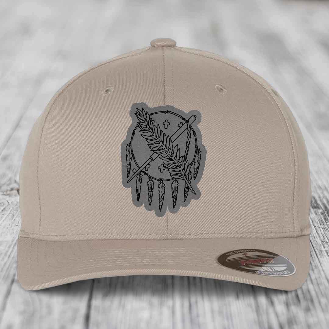 Oklahoma State Flag - Leather Patch Hat - Grey to Black Patch - Flexfit 6277 Fitted Hat