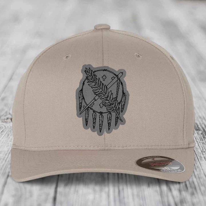 Oklahoma State Flag - Leather Patch Hat - Grey to Black Patch - Flexfit 6277 Fitted Hat