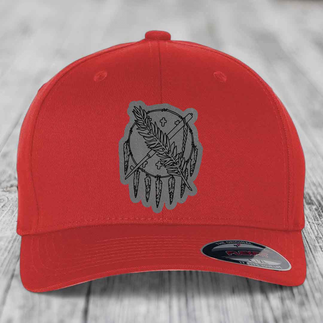 Oklahoma State Flag - Leather Patch Hat - Grey to Black Patch - Flexfit 6277 Fitted Hat