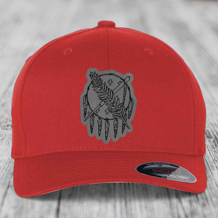 Oklahoma State Flag - Leather Patch Hat - Grey to Black Patch - Flexfit 6277 Fitted Hat
