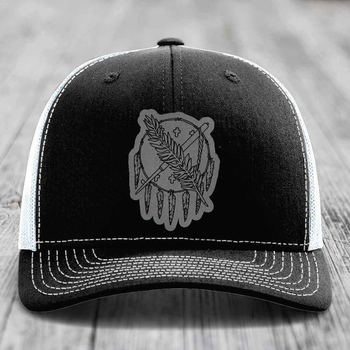 Oklahoma State Flag - Leather Patch Hat - Grey to Black Patch - Richardson 112 Snapback Trucker Hat