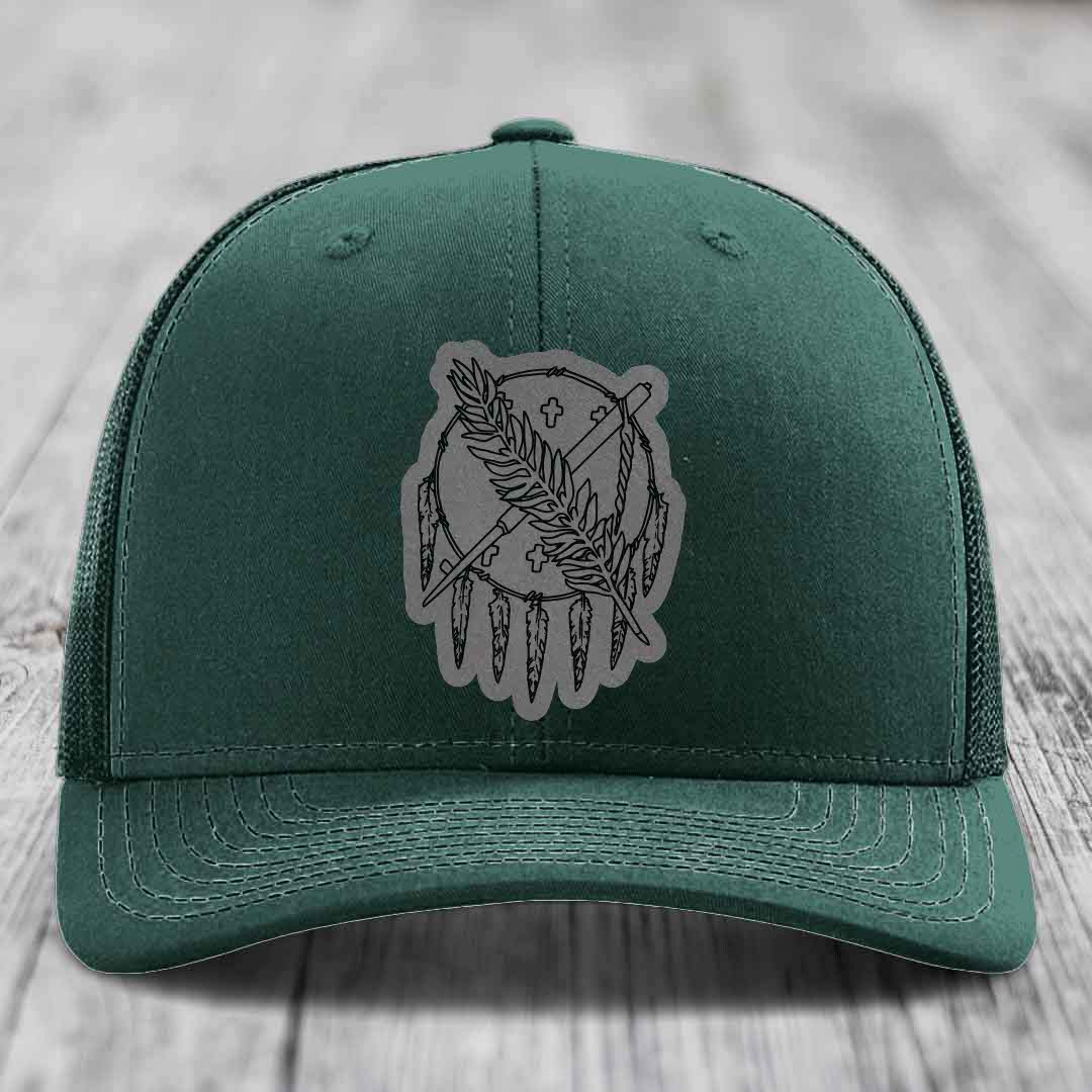 Oklahoma State Flag - Leather Patch Hat - Grey to Black Patch - Richardson 112 Snapback Trucker Hat