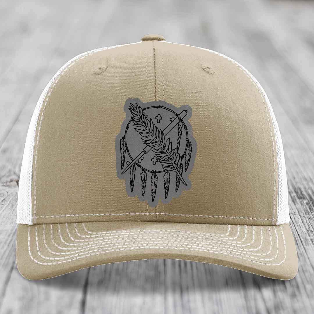 Oklahoma State Flag - Leather Patch Hat - Grey to Black Patch - Richardson 112 Snapback Trucker Hat