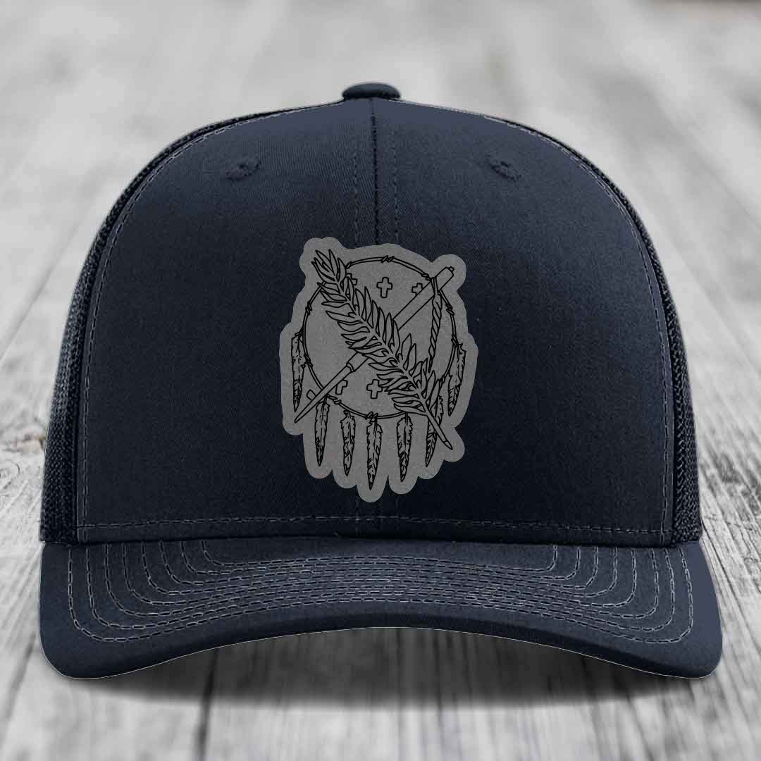 Oklahoma State Flag - Leather Patch Hat - Grey to Black Patch - Richardson 112 Snapback Trucker Hat