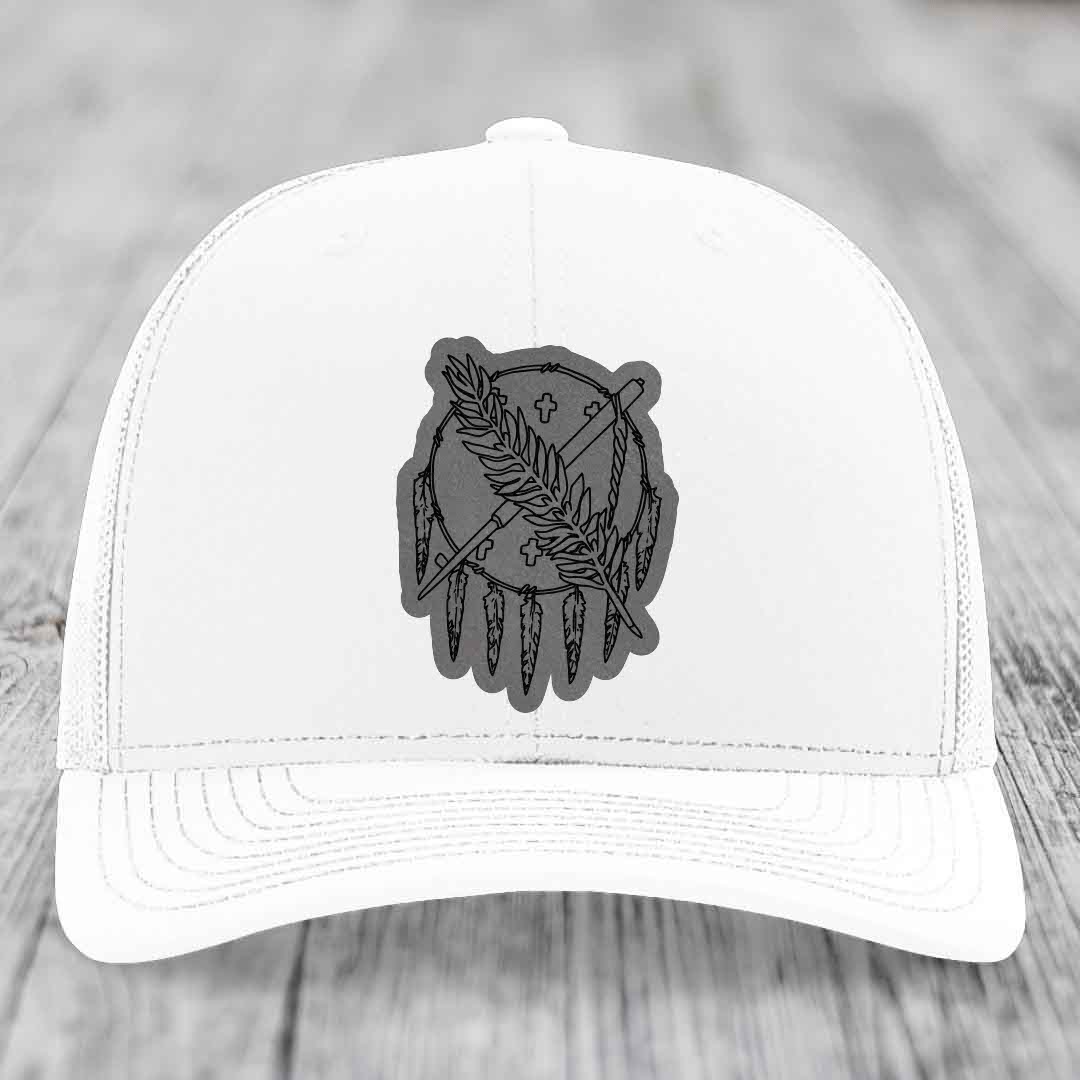 Oklahoma State Flag - Leather Patch Hat - Grey to Black Patch - Richardson 112 Snapback Trucker Hat