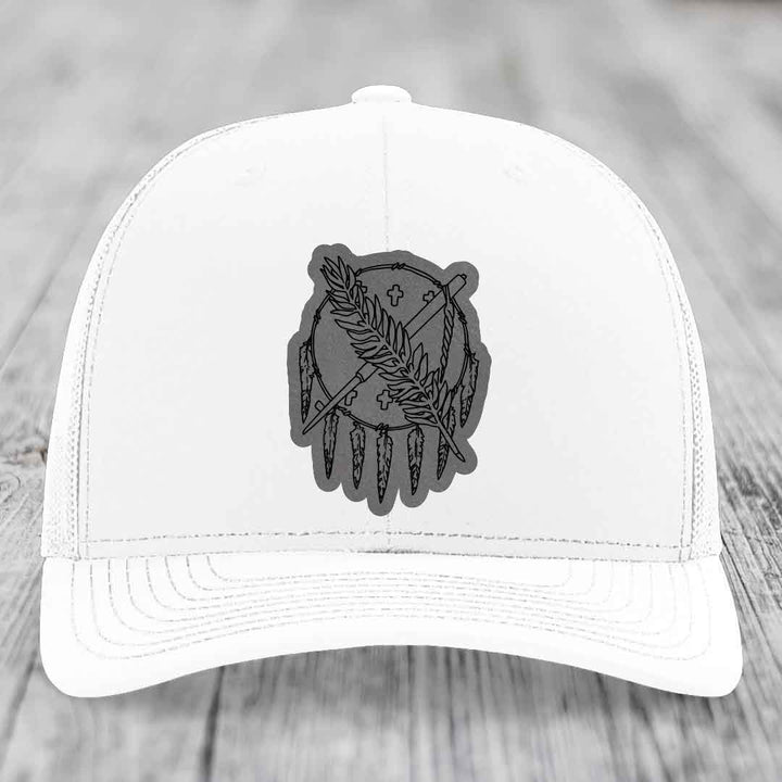 Oklahoma State Flag - Leather Patch Hat - Grey to Black Patch - Richardson 112 Snapback Trucker Hat