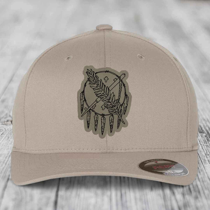 Oklahoma State Flag - Leather Patch Hat - Light Brown to Black Patch - Flexfit 6277 Fitted Hat