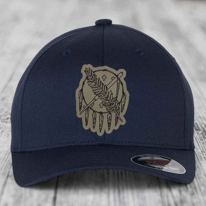 Oklahoma State Flag - Leather Patch Hat - Light Brown to Black Patch - Flexfit 6277 Fitted Hat