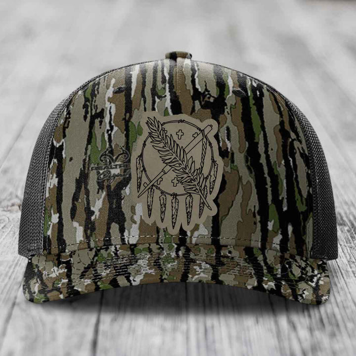 Oklahoma State Flag - Leather Patch Hat - Light Brown to Black Patch - Richardson 112PFP Snapback Trucker Hat
