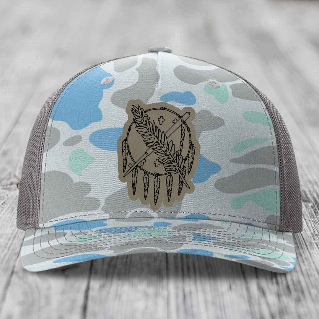 Oklahoma State Flag - Leather Patch Hat - Light Brown to Black Patch - Richardson 112PFP Snapback Trucker Hat