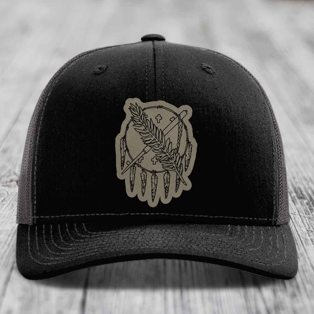 Oklahoma State Flag - Leather Patch Hat - Light Brown to Black Patch - Richardson 112 Snapback Trucker Hat