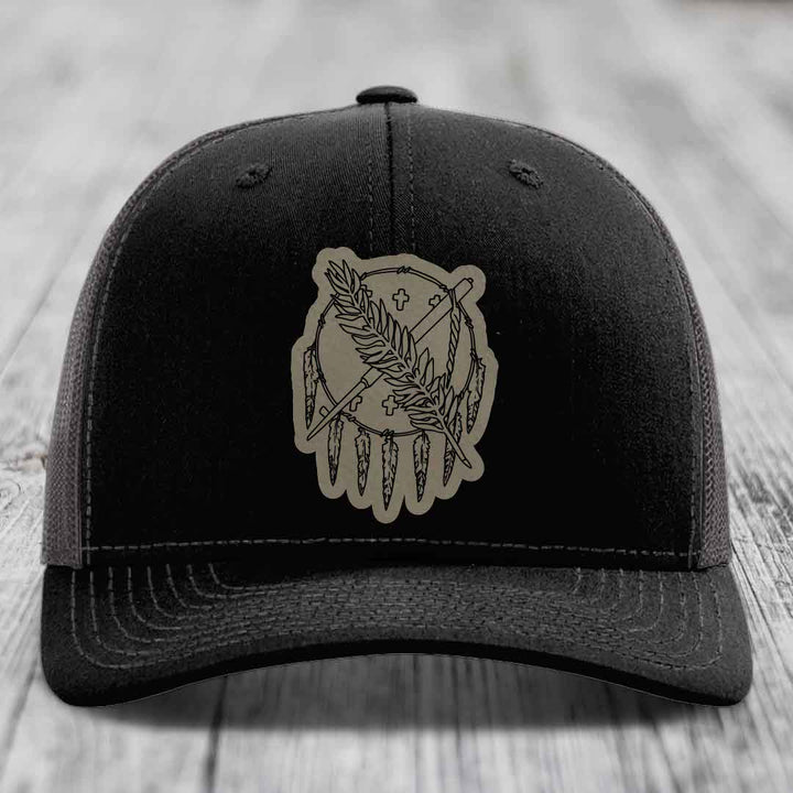 Oklahoma State Flag - Leather Patch Hat - Light Brown to Black Patch - Richardson 112 Snapback Trucker Hat