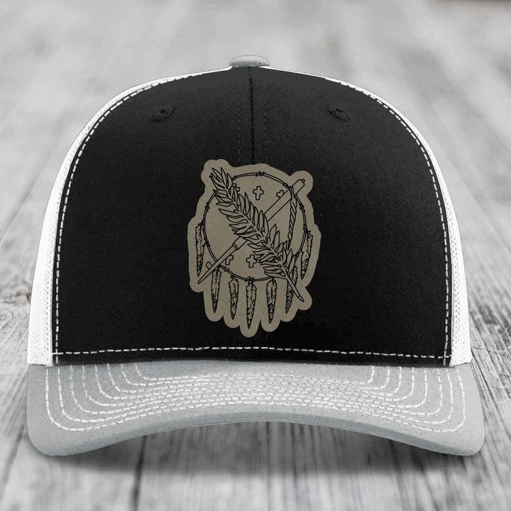 Oklahoma State Flag - Leather Patch Hat - Light Brown to Black Patch - Richardson 112 Snapback Trucker Hat