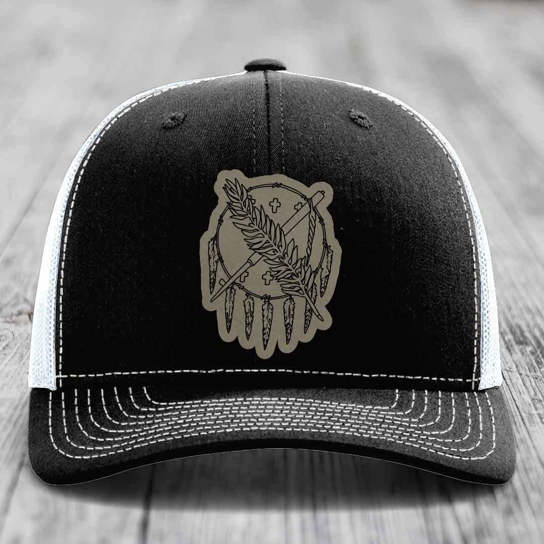 Oklahoma State Flag - Leather Patch Hat - Light Brown to Black Patch - Richardson 112 Snapback Trucker Hat