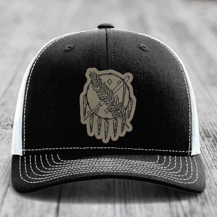 Oklahoma State Flag - Leather Patch Hat - Light Brown to Black Patch - Richardson 112 Snapback Trucker Hat
