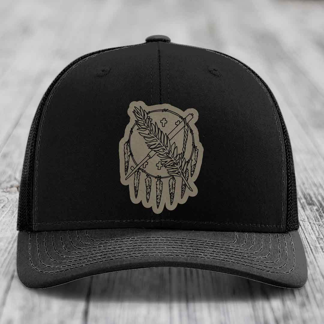 Oklahoma State Flag - Leather Patch Hat - Light Brown to Black Patch - Richardson 112 Snapback Trucker Hat