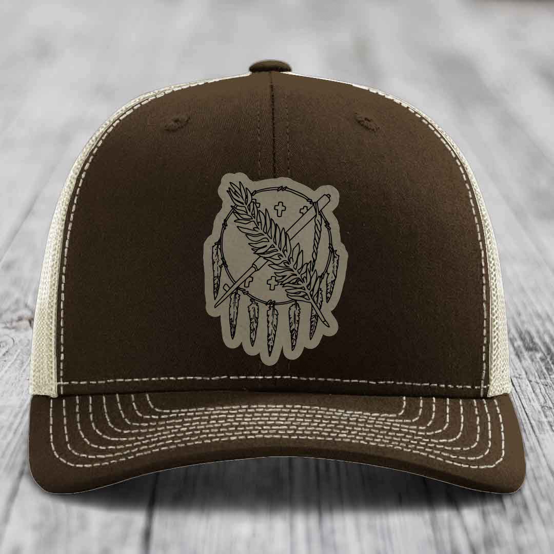 Oklahoma State Flag - Leather Patch Hat - Light Brown to Black Patch - Richardson 112 Snapback Trucker Hat