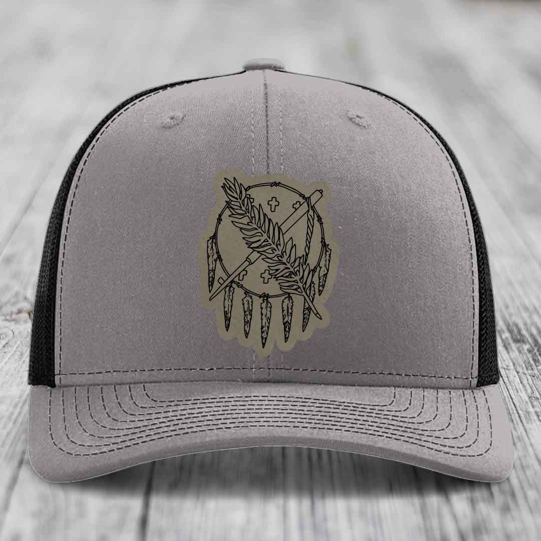 Oklahoma State Flag - Leather Patch Hat - Light Brown to Black Patch - Richardson 112 Snapback Trucker Hat