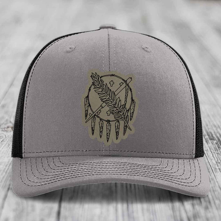 Oklahoma State Flag - Leather Patch Hat - Light Brown to Black Patch - Richardson 112 Snapback Trucker Hat