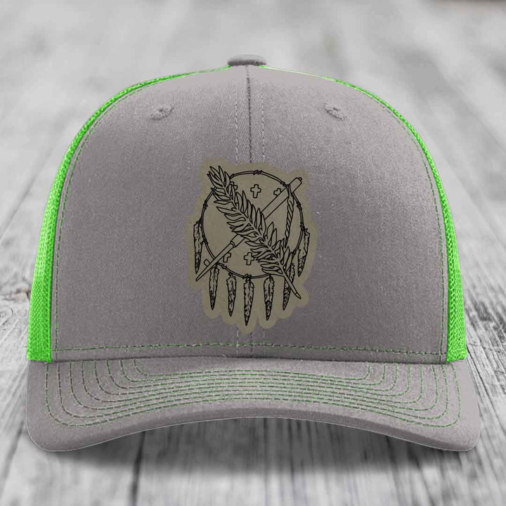 Oklahoma State Flag - Leather Patch Hat - Light Brown to Black Patch - Richardson 112 Snapback Trucker Hat
