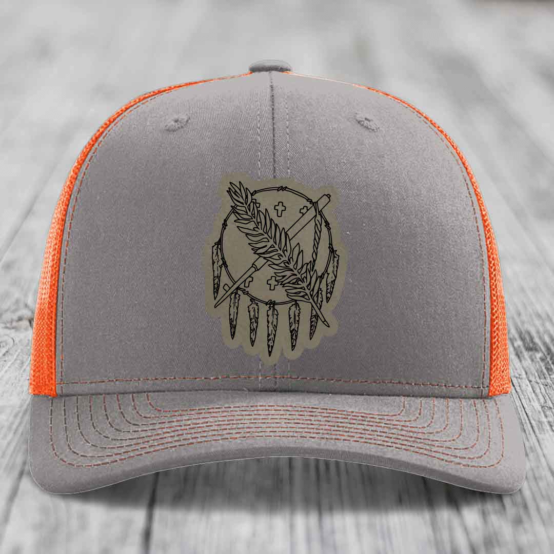 Oklahoma State Flag - Leather Patch Hat - Light Brown to Black Patch - Richardson 112 Snapback Trucker Hat