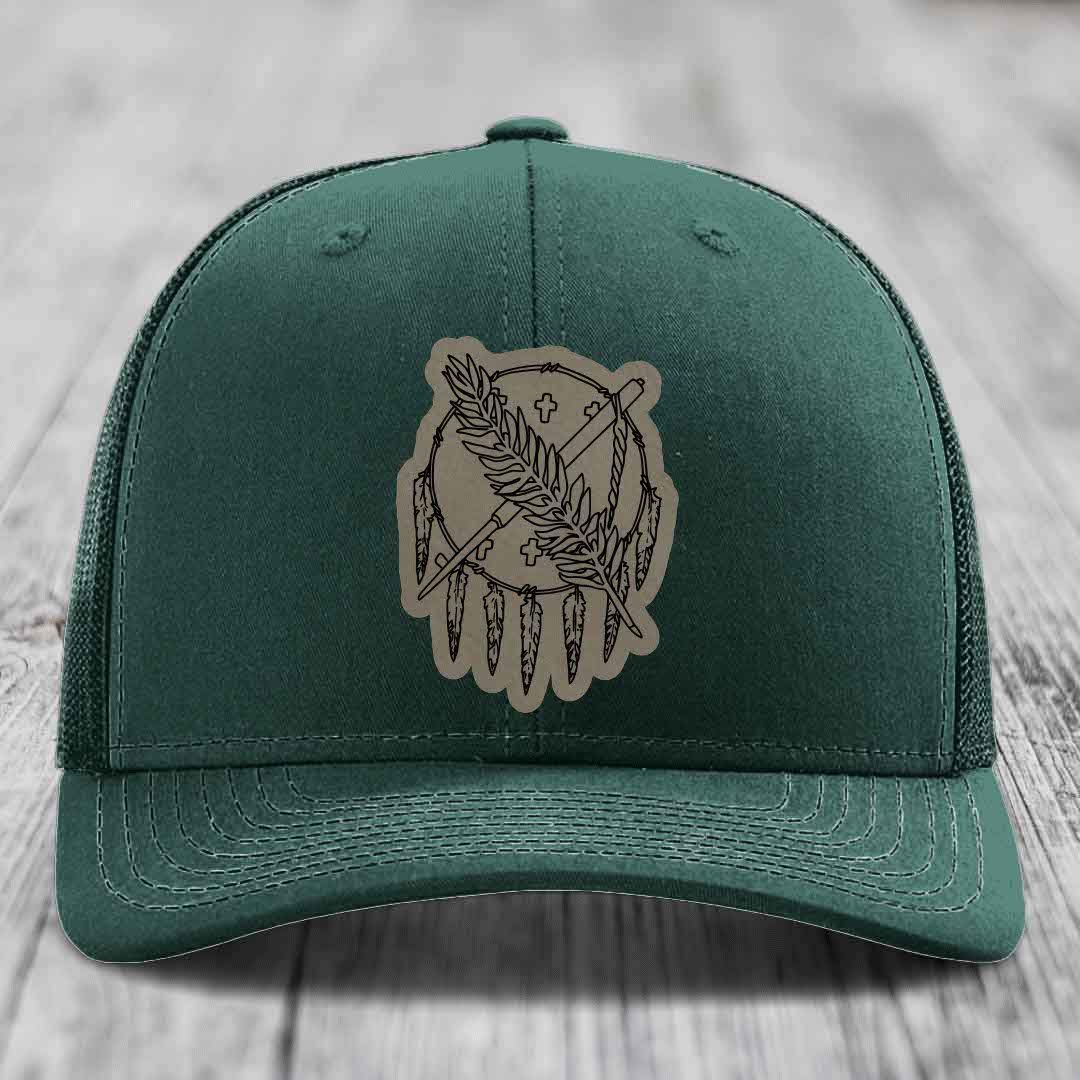 Oklahoma State Flag - Leather Patch Hat - Light Brown to Black Patch - Richardson 112 Snapback Trucker Hat
