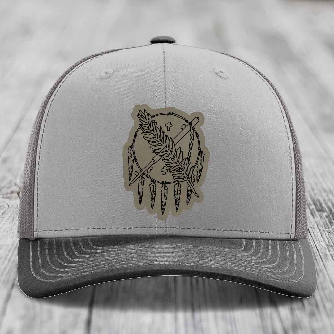Oklahoma State Flag - Leather Patch Hat - Light Brown to Black Patch - Richardson 112 Snapback Trucker Hat