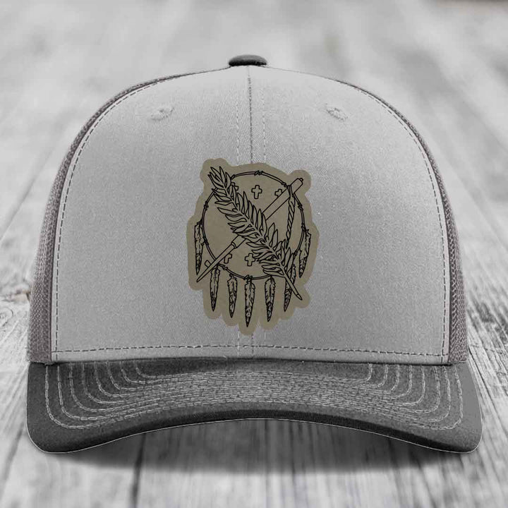 Oklahoma State Flag - Leather Patch Hat - Light Brown to Black Patch - Richardson 112 Snapback Trucker Hat