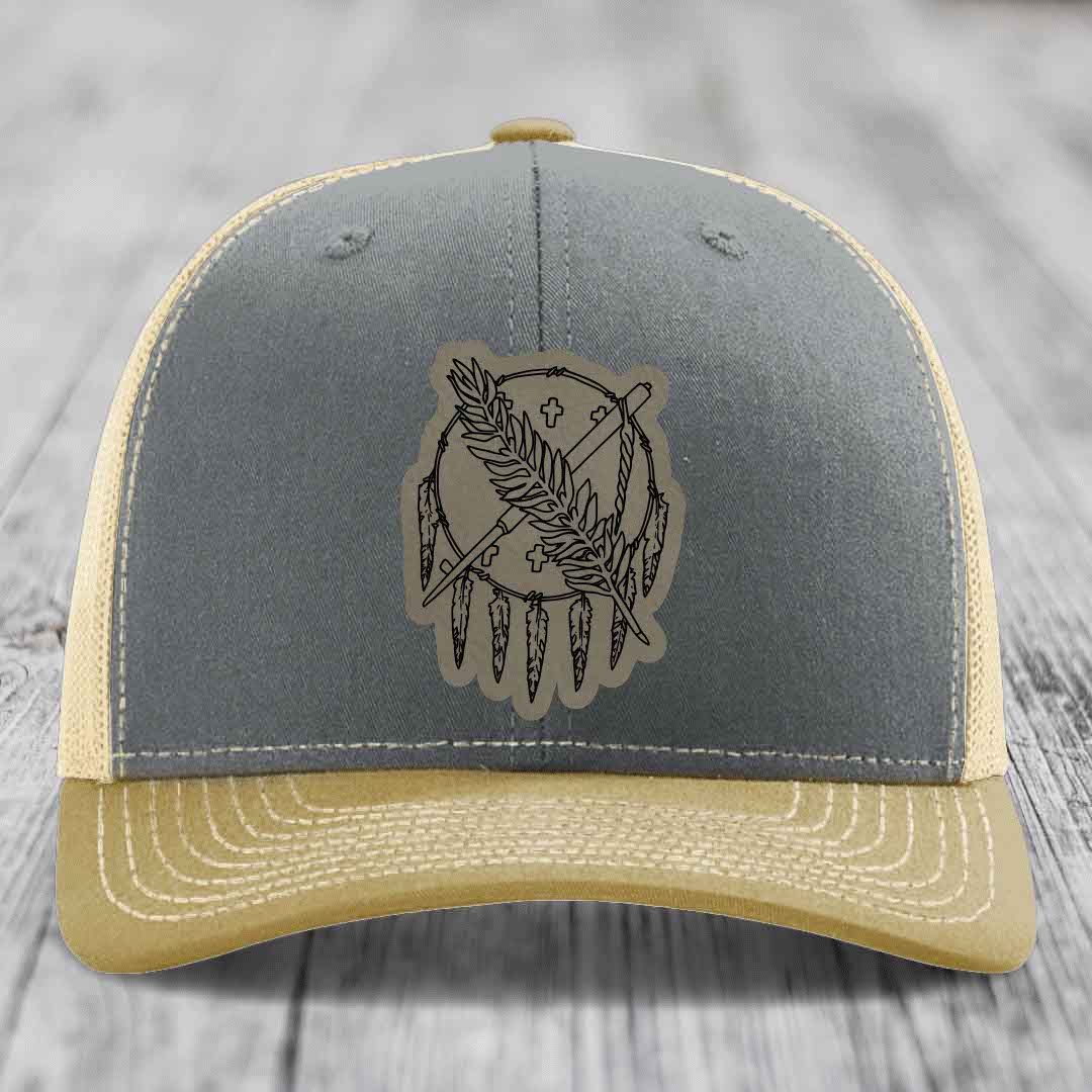 Oklahoma State Flag - Leather Patch Hat - Light Brown to Black Patch - Richardson 112 Snapback Trucker Hat