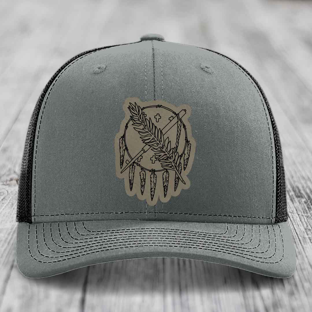 Oklahoma State Flag - Leather Patch Hat - Light Brown to Black Patch - Richardson 112 Snapback Trucker Hat
