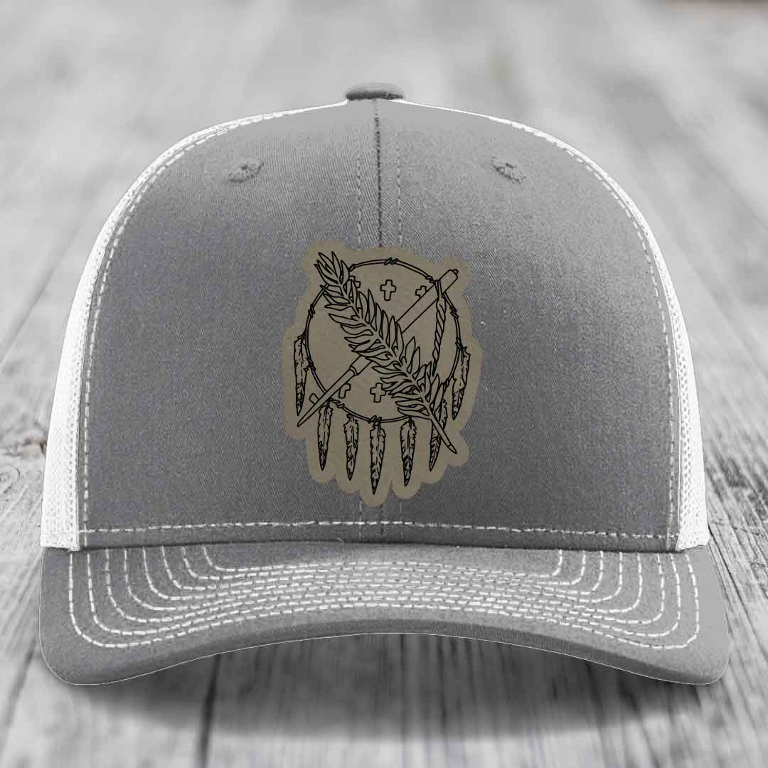 Oklahoma State Flag - Leather Patch Hat - Light Brown to Black Patch - Richardson 112 Snapback Trucker Hat