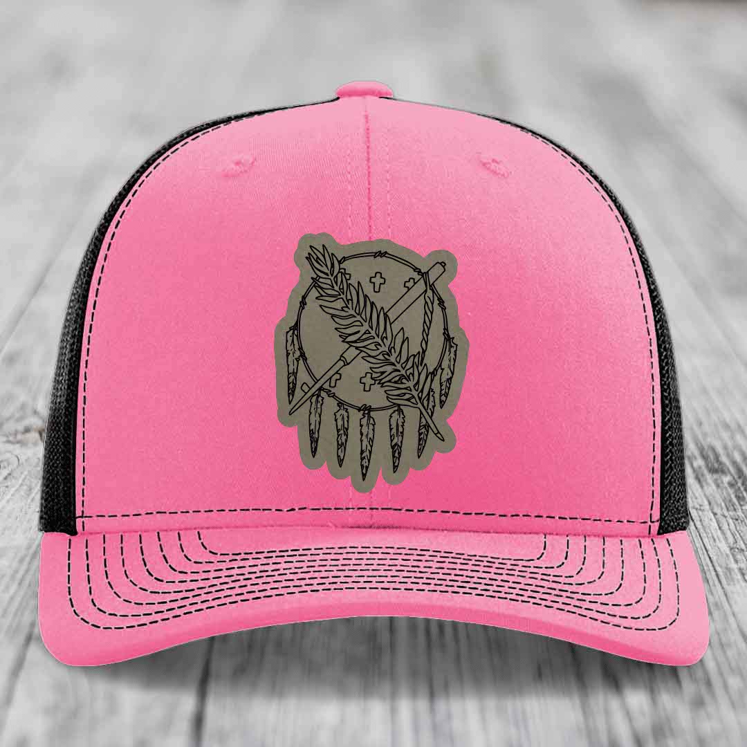 Oklahoma State Flag - Leather Patch Hat - Light Brown to Black Patch - Richardson 112 Snapback Trucker Hat