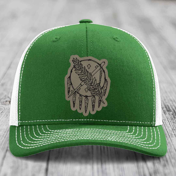 Oklahoma State Flag - Leather Patch Hat - Light Brown to Black Patch - Richardson 112 Snapback Trucker Hat