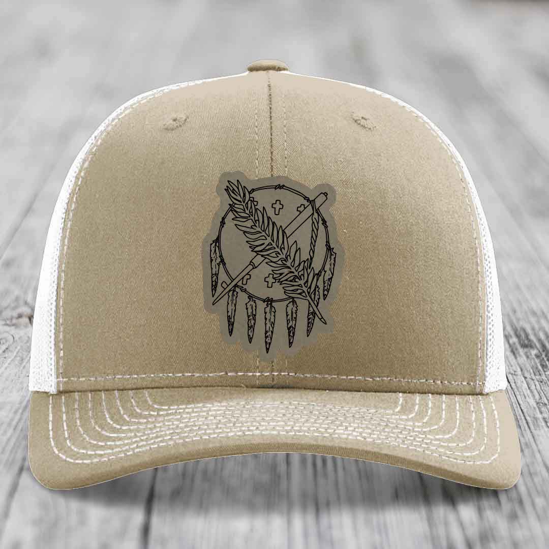 Oklahoma State Flag - Leather Patch Hat - Light Brown to Black Patch - Richardson 112 Snapback Trucker Hat