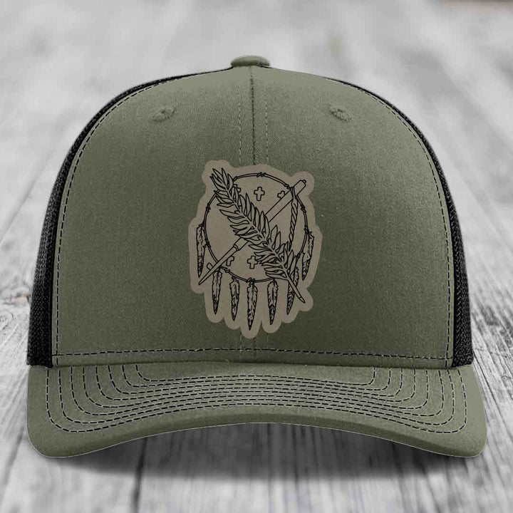 Oklahoma State Flag - Leather Patch Hat - Light Brown to Black Patch - Richardson 112 Snapback Trucker Hat