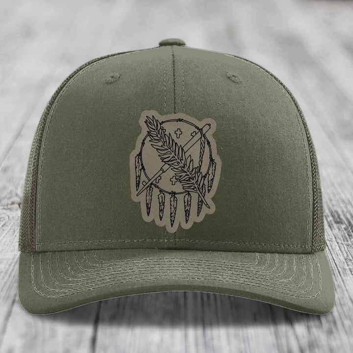 Oklahoma State Flag - Leather Patch Hat - Light Brown to Black Patch - Richardson 112 Snapback Trucker Hat