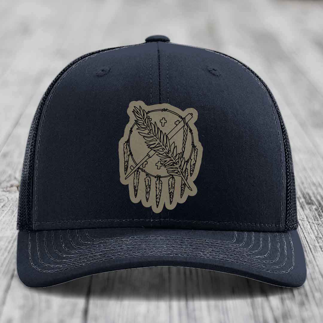 Oklahoma State Flag - Leather Patch Hat - Light Brown to Black Patch - Richardson 112 Snapback Trucker Hat