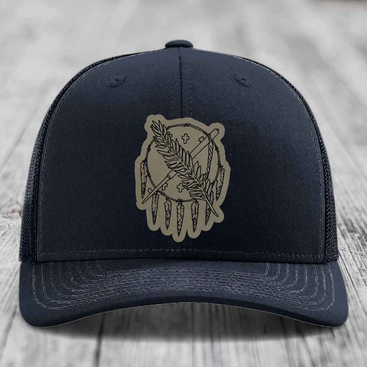 Oklahoma State Flag - Leather Patch Hat - Light Brown to Black Patch - Richardson 112 Snapback Trucker Hat
