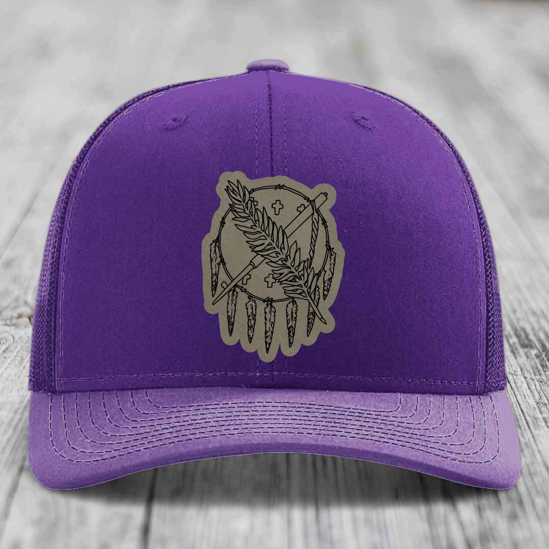 Oklahoma State Flag - Leather Patch Hat - Light Brown to Black Patch - Richardson 112 Snapback Trucker Hat