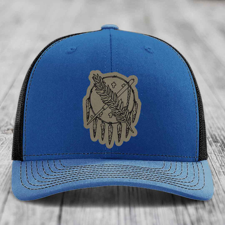 Oklahoma State Flag - Leather Patch Hat - Light Brown to Black Patch - Richardson 112 Snapback Trucker Hat