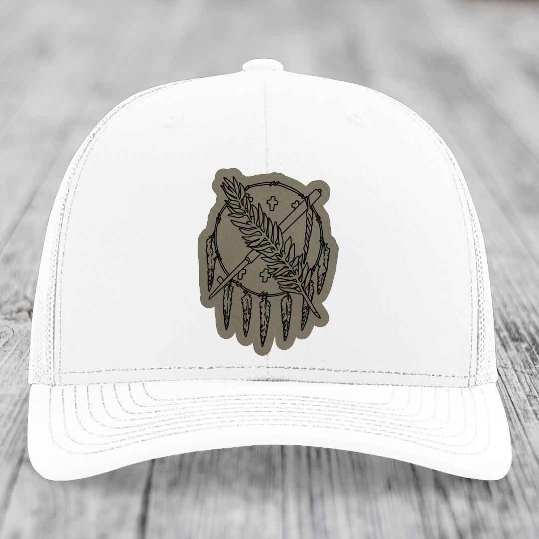 Oklahoma State Flag - Leather Patch Hat - Light Brown to Black Patch - Richardson 112 Snapback Trucker Hat