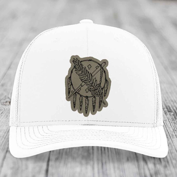 Oklahoma State Flag - Leather Patch Hat - Light Brown to Black Patch - Richardson 112 Snapback Trucker Hat