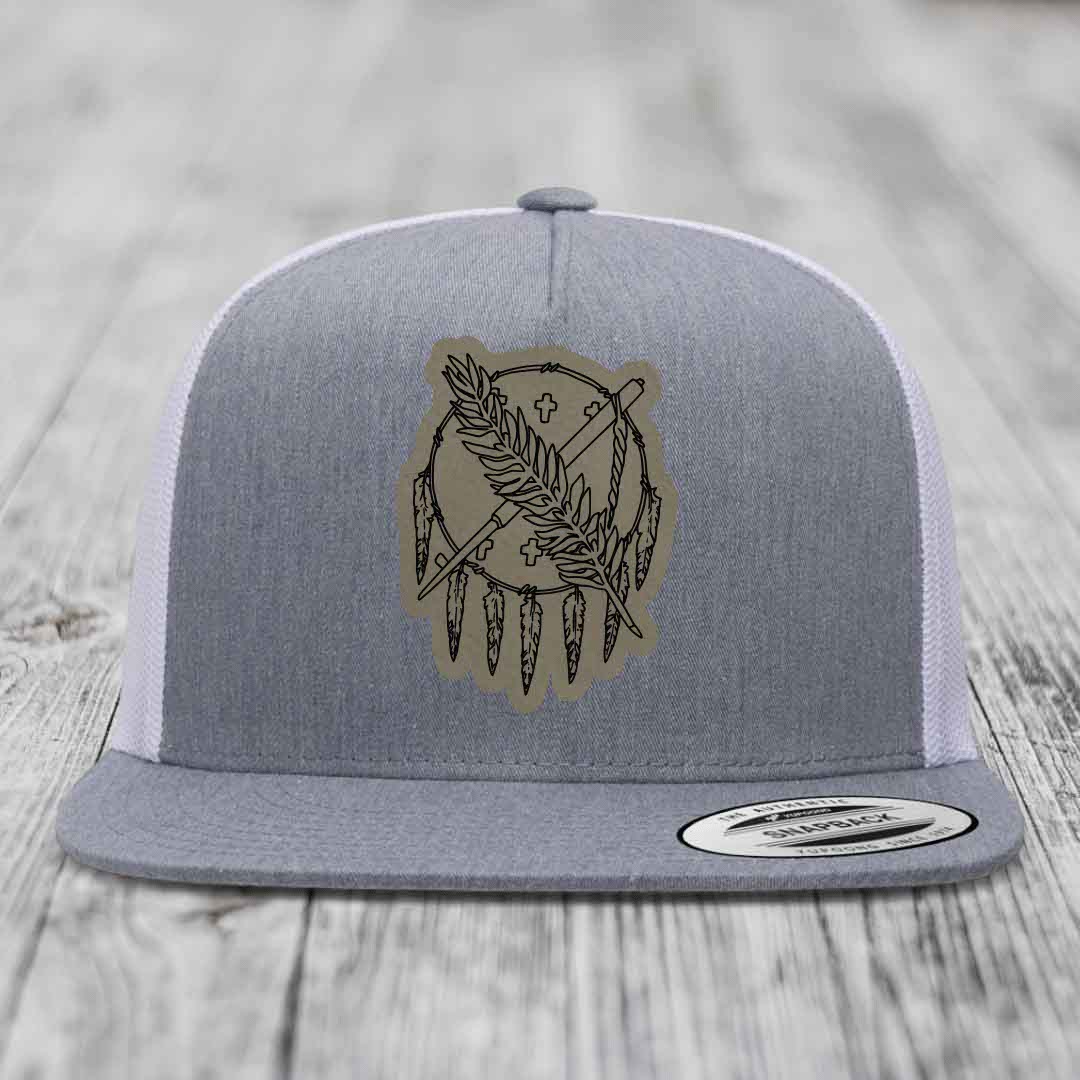 Oklahoma State Flag - Leather Patch Hat - Light Brown to Black Patch - Yupoong 6006 Snapback Flatbill Hat