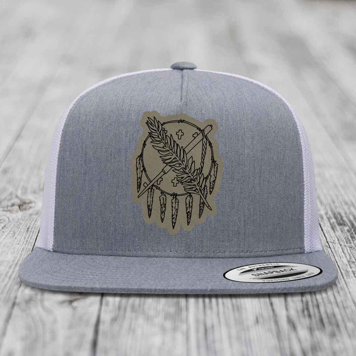 Oklahoma State Flag - Leather Patch Hat - Light Brown to Black Patch - Yupoong 6006 Snapback Flatbill Hat