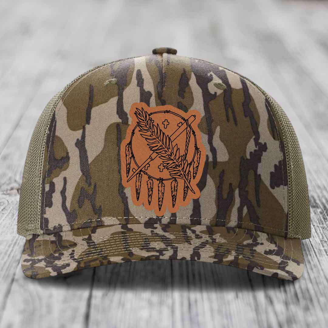 Oklahoma State Flag - Leather Patch Hat - Rawhide to Black Patch - Richardson 112PFP Snapback Trucker Hat