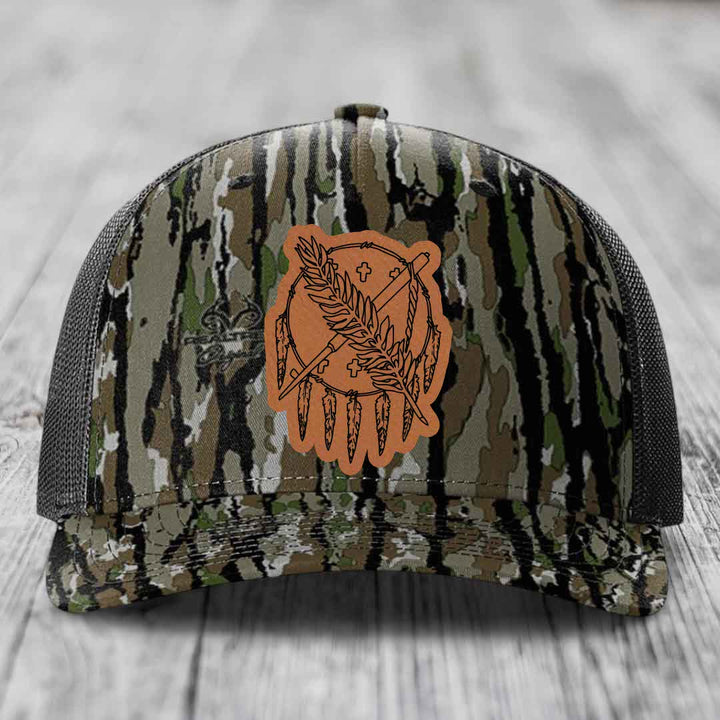 Oklahoma State Flag - Leather Patch Hat - Rawhide to Black Patch - Richardson 112PFP Snapback Trucker Hat