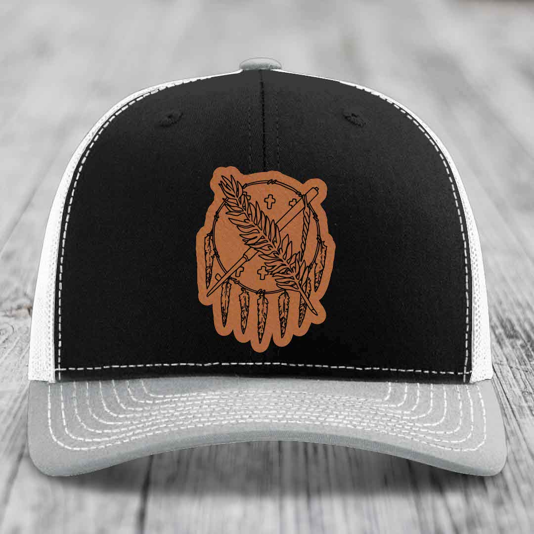 Oklahoma State Flag - Leather Patch Hat - Rawhide to Black Patch - Richardson 112 Snapback Trucker Hat