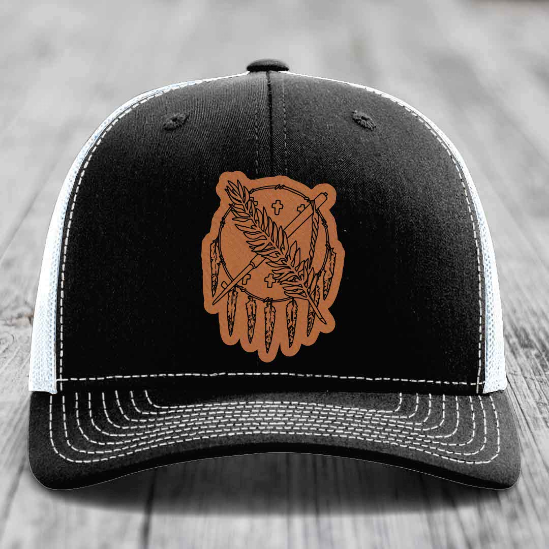 Oklahoma State Flag - Leather Patch Hat - Rawhide to Black Patch - Richardson 112 Snapback Trucker Hat