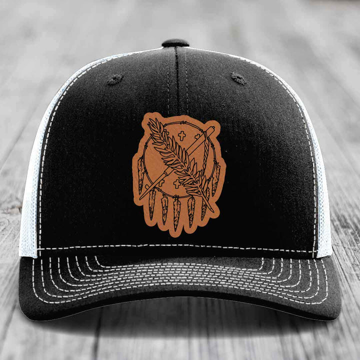 Oklahoma State Flag - Leather Patch Hat - Rawhide to Black Patch - Richardson 112 Snapback Trucker Hat